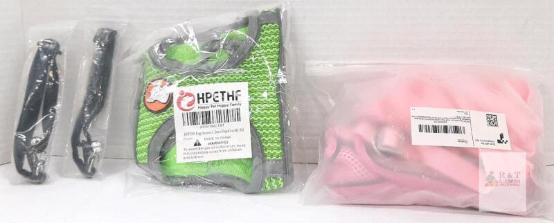 HPETHF Dog Harness & Leash Set, XS Green & M Pink, Adjustable No Pull Mesh, Small/Medium Dogs, New