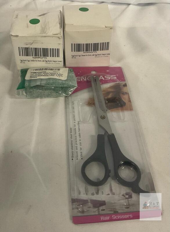 FENG LASS Thinning Hair Scissors 6" & 2x Egg Brush Egg Cleaners Green, X0046NQPYN, New In Box