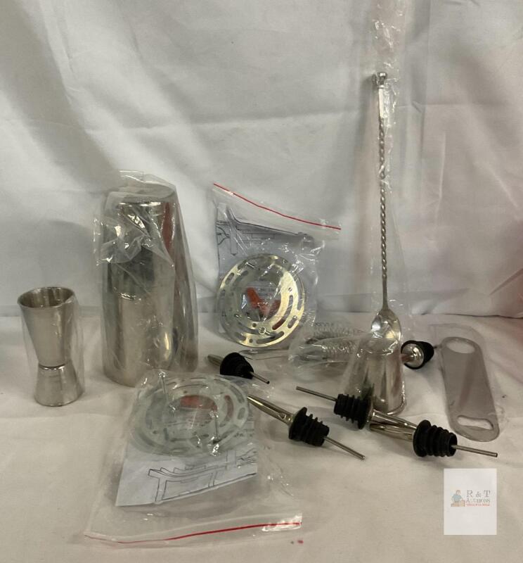 Stainless Steel Bartender Cocktail Shaker Set, 12pc: Boston Shaker, Jigger, Pourers, Spoon