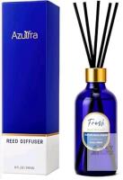NEW Azulfra Reed Diffuser Fresh Scent, 8 fl oz/240ml, Blue Glass, Fiber Sticks, Exp 12-30-2029