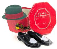 Dobbs Miniature Hat & Shoes Set in Red Fifth Avenue Box, 1960s Hong Kong, Green Red Felt Hat