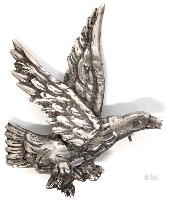 Sterling Silver Eagle Brooch, 2.25" Wingspan, Vintage Figural Pin, Marked, Safety Clasp