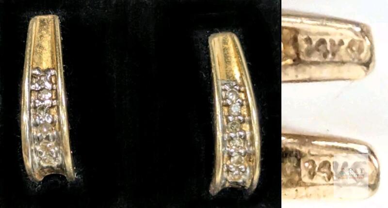 10K Yellow Gold Diamond Huggie Stud Earrings Pav&eacute; Accent, Hallmarked PAK10
