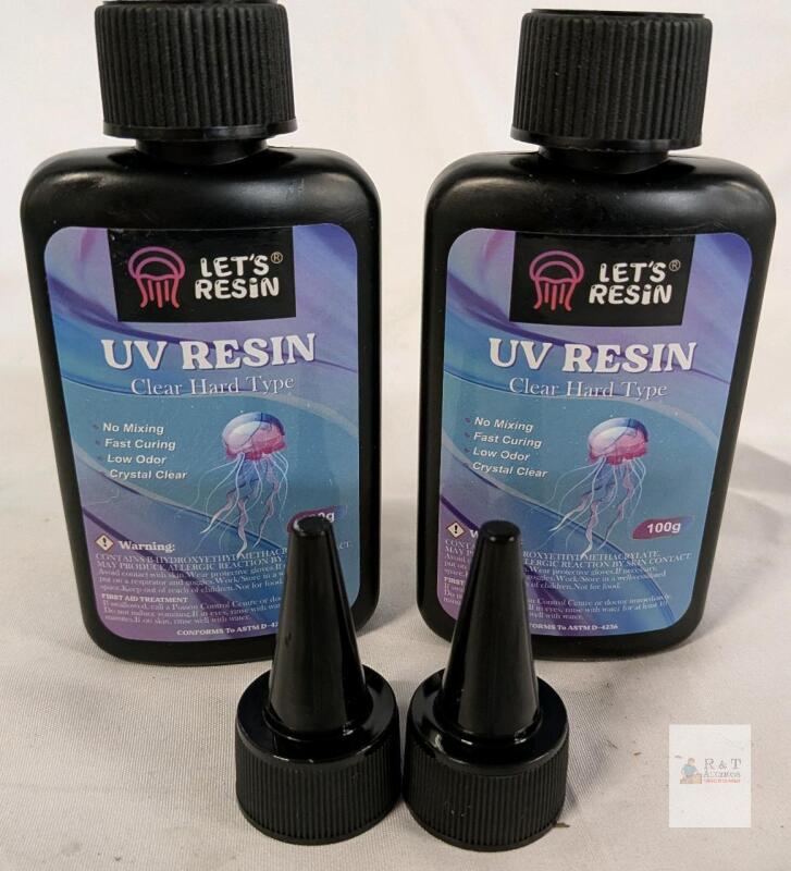 LET'S RESIN UV Resin Clear Hard Type, 100g Bottles, Fast Curing, Low Odor, 2-Pack, with Nozzle Tips
