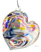 Hand-Blown Multicolor Glass Heart Ornament 5.75" Hanging Suncatcher Art Decor