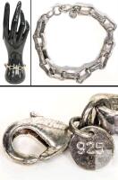 Sterling Silver 925 Hammered Chain Link Bracelet, 8.25 Inch, Lobster Clasp, Adjustable