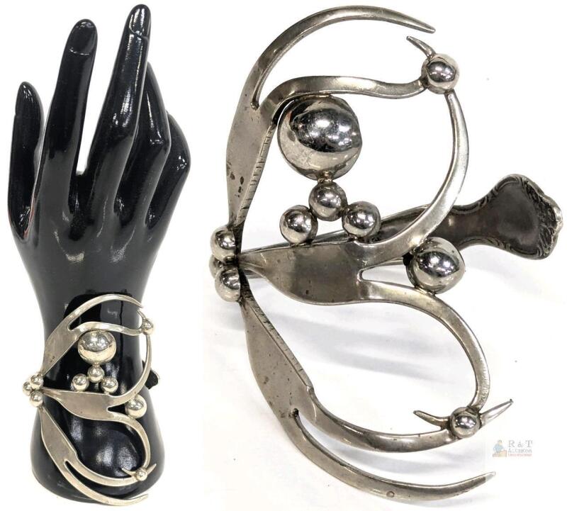 Handmade Silverplate Spoon Cuff Bracelet, Unique Modernist Design, &ldquo;11S&rdquo; Mark, 7 Inch