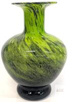 Green and Black Empoli Glass , 8.5" Flared Rim, Pedestal Base, Hand-Blown