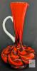 12" Empoli Glass Ewer Red Black Swirl with White Handle