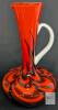 12" Empoli Glass Ewer Red Black Swirl with White Handle - 3