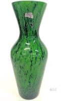Green Empoli Art Glass Vase 11.5" Hourglass Shape Hand-Blown, Partial Label, Vintage 1970s-80s