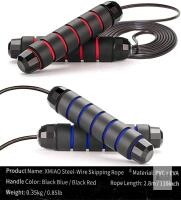 NEW Steel-Wire Skipping Rope, 110" Adjustable, Black/Blue & Red Handles, PVC+EVA, Model XM-TS3-RB2