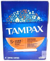 NEW Tampax Super Plus Tampons, 40 Count, Cardboard Applicator, Unscented, Chlorine-Free, Dye-Free Box