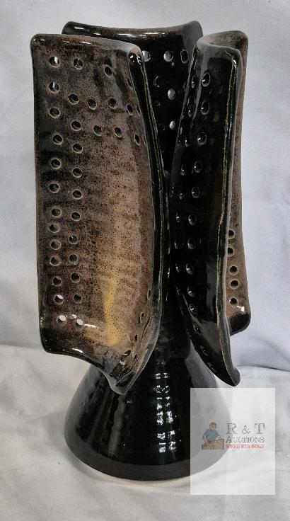Ross Studio Pottery Sculptural Vase, Canada, Signed, 13" Handcrafted Modern Art Ceramic