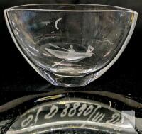 Scandanavian Hand-Engraved Art Glass Bowl, 6.5", Etched Rowing Boat Motif, Marked GJ D 38101 // 24, Chip