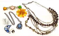 Vintage Costume Jewelry Lot &ndash; Sarah Coventry Ring, Multi-Strand Bead Necklace, Brooches, Pendants