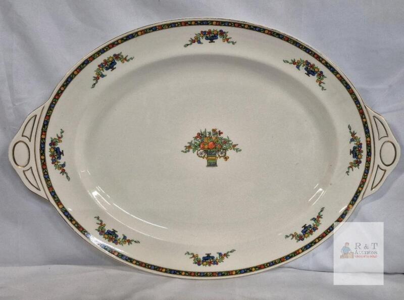 Vintage Johnson Bros Pareek Oval Serving Platter 16" England Semi-Porcelain Floral Fruit Basket
