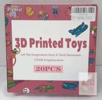 NEW Pixnest 3D Printed Toys Set, 20 Pieces, STEAM Educational, Multicolored Animals & Vehicles