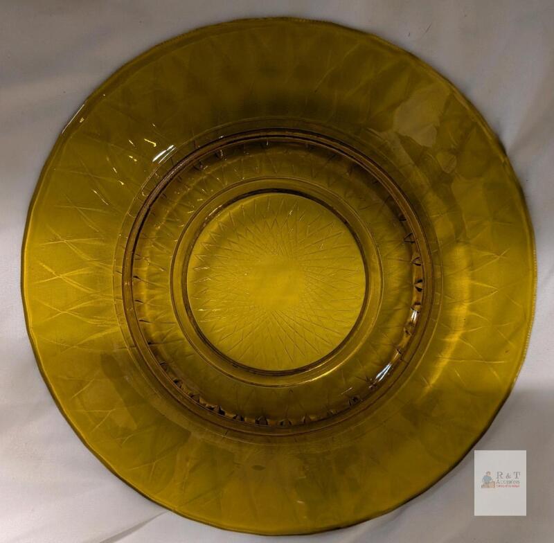 Amber Depression Glass Dinner Plate 11" Geometric Starburst Pattern Pressed Vintage USA