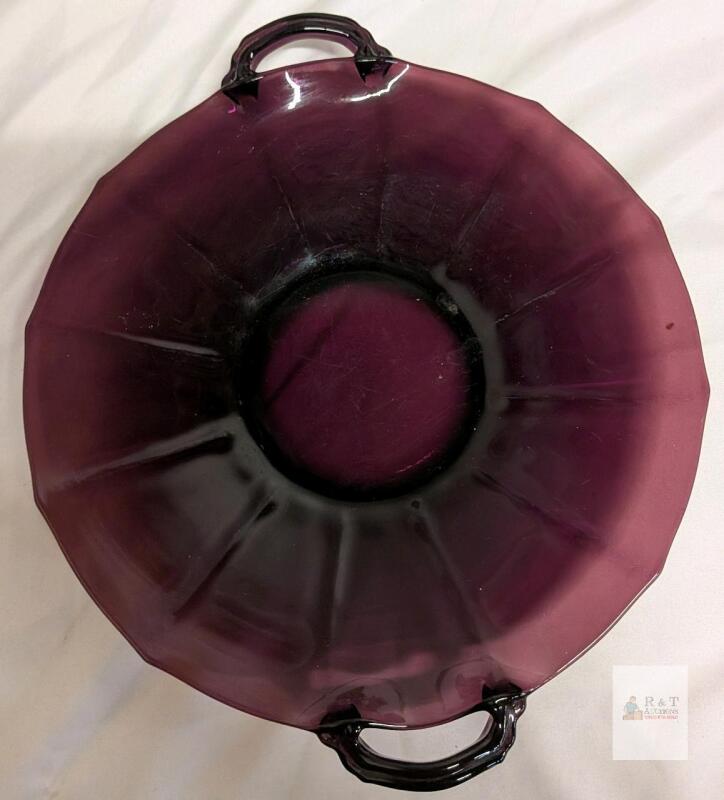 Vintage Amethyst Glass Handled Platter, Approx. 12.5" Diameter, 1930s-50s, Depression/Elegant Era