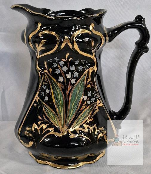 Stunning Antique Ceramic Pitcher 9.25"