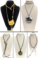 Assorted Necklace Lot: Leather Medicine Pouch, Enamel Fox Hunt Pendant, Roadrunner Bolo, Agate Donut