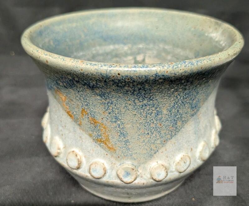 Handmade Studio Pottery Vase, Blue Speckled Stoneware, 3.5" Tall, Laurie Carter 1978