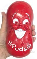 Ohio Art Spudsie Wind-Up Musical Noisemaker Toy, Red, 1950s-60s, Bryan Ohio, Peanut Shape