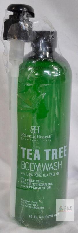 Botanic Hearth Tea Tree Body Wash, 16 fl. oz. Pump, Paraben-Free, Batch BTTBW016R, Expires 11/2025 residue minor on packaging