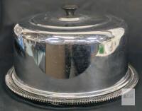 Vintage Glass Starburst Cake Plate with Aluminum Dome Cover, 12" Diameter, Bakelite Knob