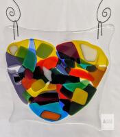 Colorful Abstract Heart Fused Glass Suncatcher Panel, 6"x6", Hanging Wire, Multicolor Art
