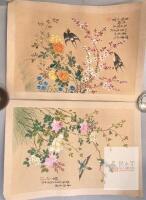 Hand-Painted Chinese Bird & Flower Silk Paintings, Signed with Seals, 21"x15", Pair