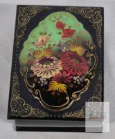 Russian Hand-Painted Lacquer Trinket Box &ndash; Floral Design, Red Interior, 4.3"x3.3" Hinged