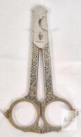 Ornate German Cigar Cutter, Silver Gilded, Filigree Handles, Marked GES. GESCH., 6.1 in Length