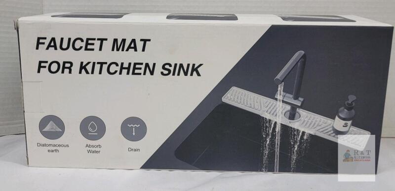 NEW Wide Diatomaceous Earth Faucet Mat for Kitchen Sink, 23.6"x4.7", White, Model FM02W-Te2