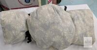 Japanese Zabuton Floor Cushion, 27"x16", Gray Ivory Brocade, Segmented with Black Ties