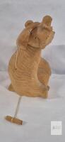 Russian Hand-Carved Wooden Bear Pull-String Automaton, 6.5" Tall, Movable Arm Folk Art Figure