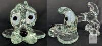 Hand-Blown Clear Glass Dog Figurine, 6.25"x5.5"x4.75", Whimsical Art Sculpture with Blue Eyes