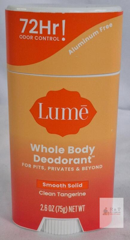 Lume Whole Body Deodorant Clean Tangerine, Smooth Solid, 2.6oz, 72hr Odor Control, Aluminum Free