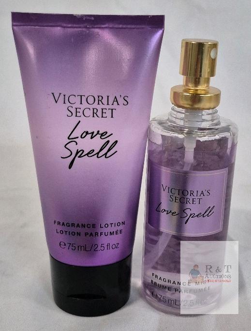 Victoria&rsquo;s Secret Love Spell Fragrance Lotion & Mist Set 2.5oz each &ndash; Cherry Blossom, Peach