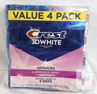 Crest 3D White Advanced Luminous Mint Toothpaste 4 Pack, 3.7oz Tubes, Whitening Formula