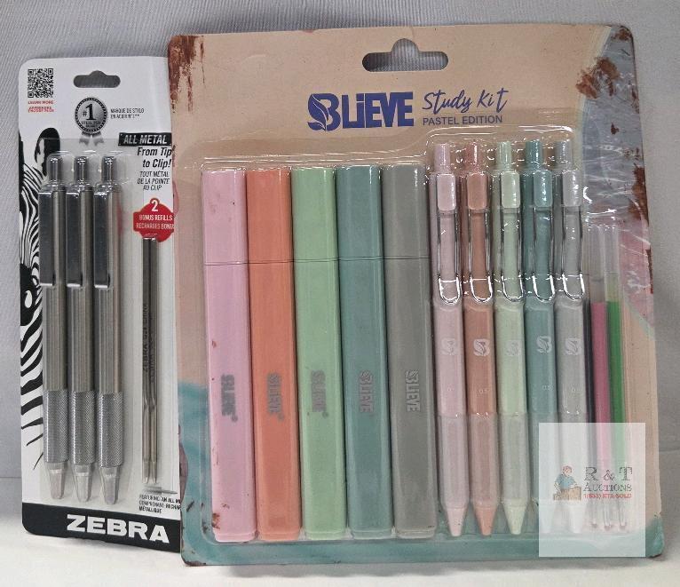 Zebra F-701 All-Metal 0.8mm Ballpoint Pen Set w/ Refills & Believe Pastel Study Kit, 12pcs + Refills
