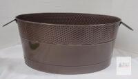 Large Oval Metal Beverage Tub, Hammered Brown Finish, 20&rdquo;x14&rdquo;x9&rdquo; with Handles, 6 Gallon Capacity