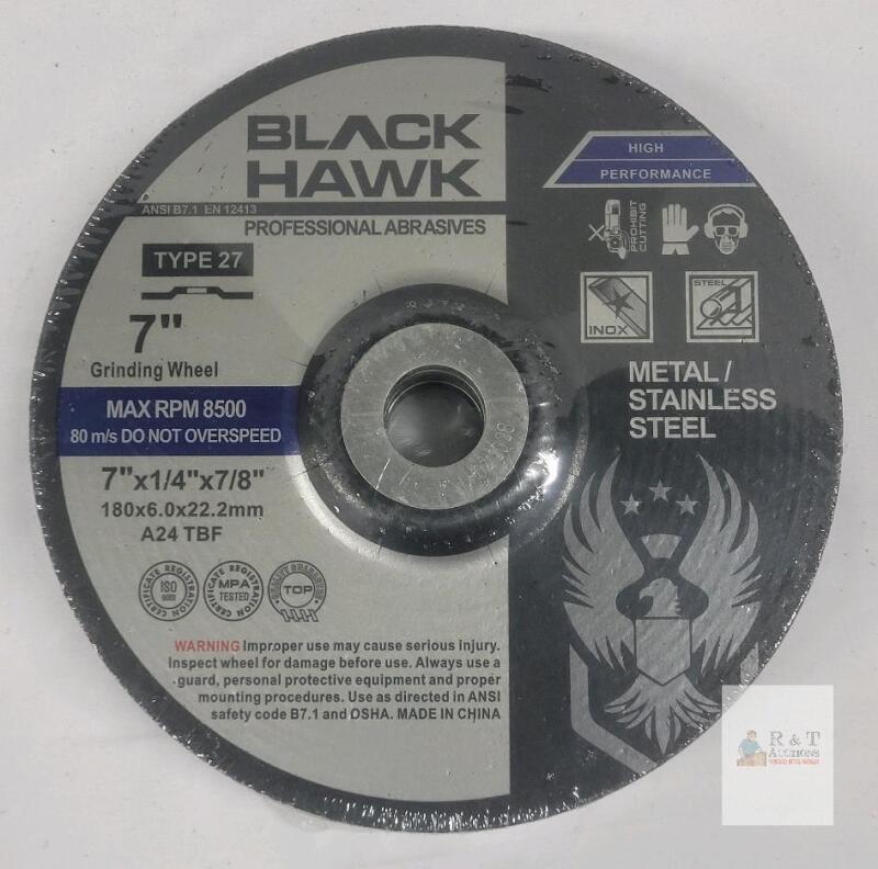 Black Hawk GW7001 7" x 1/4" x 7/8" Type 27 Grinding Wheel 5-Pack, 8500 RPM, Metal/Stainless Steel
