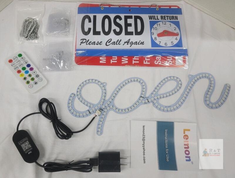 LemonNova RGB LED Open Sign Kit, 19"x7", Remote, Power Adapter, Closed Sign, Model 1506