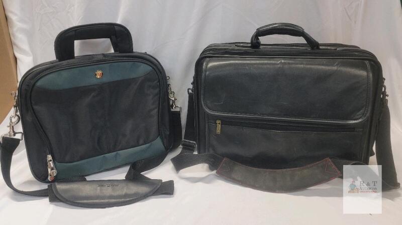 Targus Nylon 15.6" Laptop Bag & Large Black Leather 17" Briefcase, Shoulder Straps Included