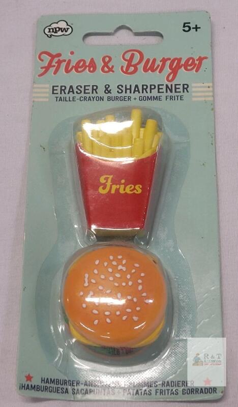 NPW Fries & Burger Hamburger Sharpener & Fries Eraser Set Sealed Stationary 5+ Food Theme
