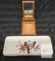 Bareuther Bavaria 152 Decorative Bird Porcelain Vanity Tray with Fitted Wood Box & Mirror