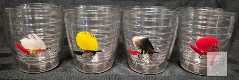 MCM Tervis 4pc 10-12oz Fly Fishing Lure Insert Insulated Tumblers, Double Wall, Made in USA