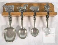 Seagull Pewter 1996 Animal Measuring Spoons Set, Wall Rack, Canada, 1 Tbsp-1/4 Tsp